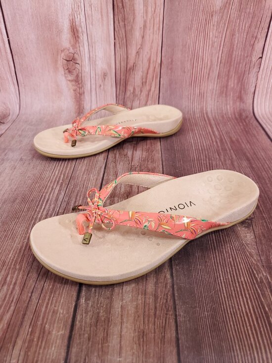 Vionic Shoes - Vionic Bella II Womens 9 Coral Pink Floral Orthotic Comfort Sandals Flip Flops